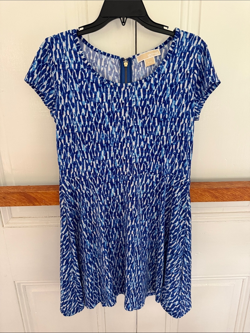 Michael Kors Women’s Blue Multi-Print Short Sleeve Skater Dress